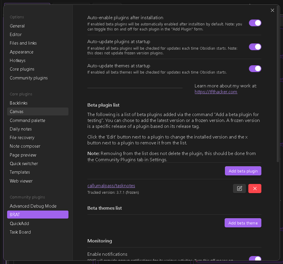 BRAT Plugin Settings