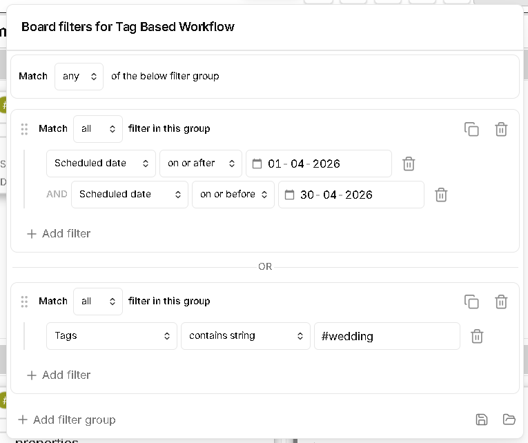 Board filter UI with few criteria applied