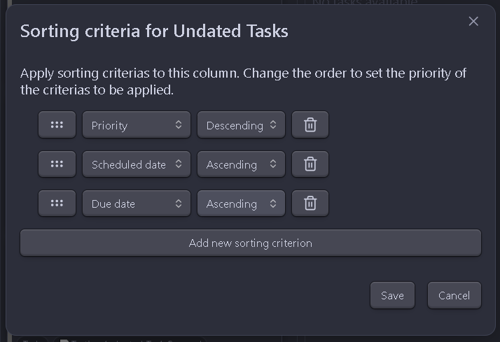 Column sorting criteria example