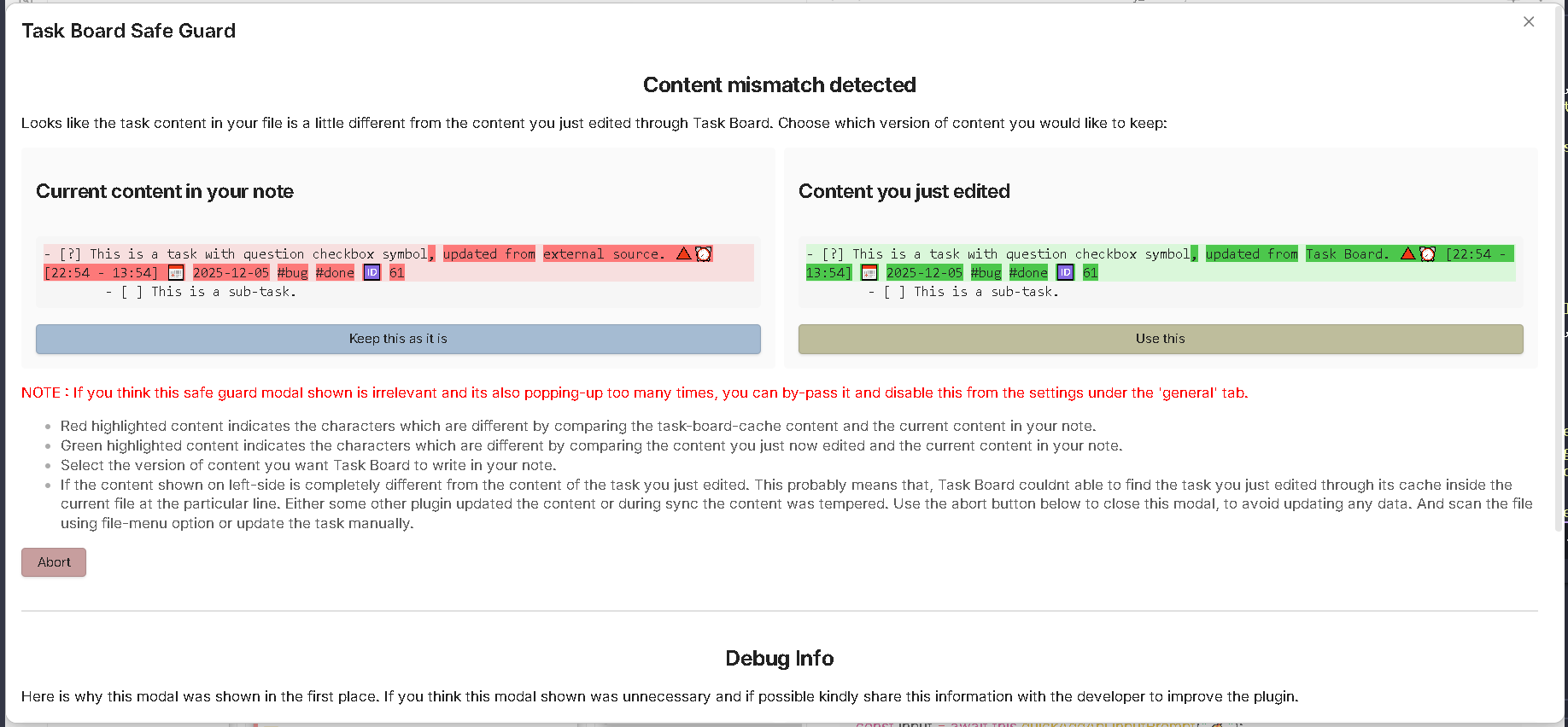 Safe Guard's content compare modal example