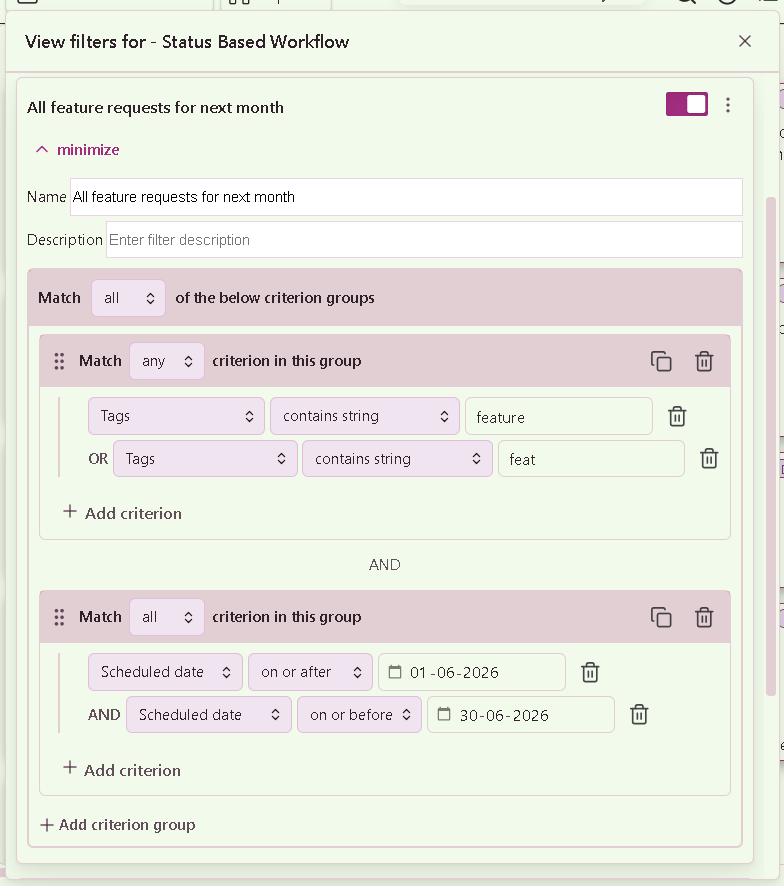 Second quick filter configuration expanded
