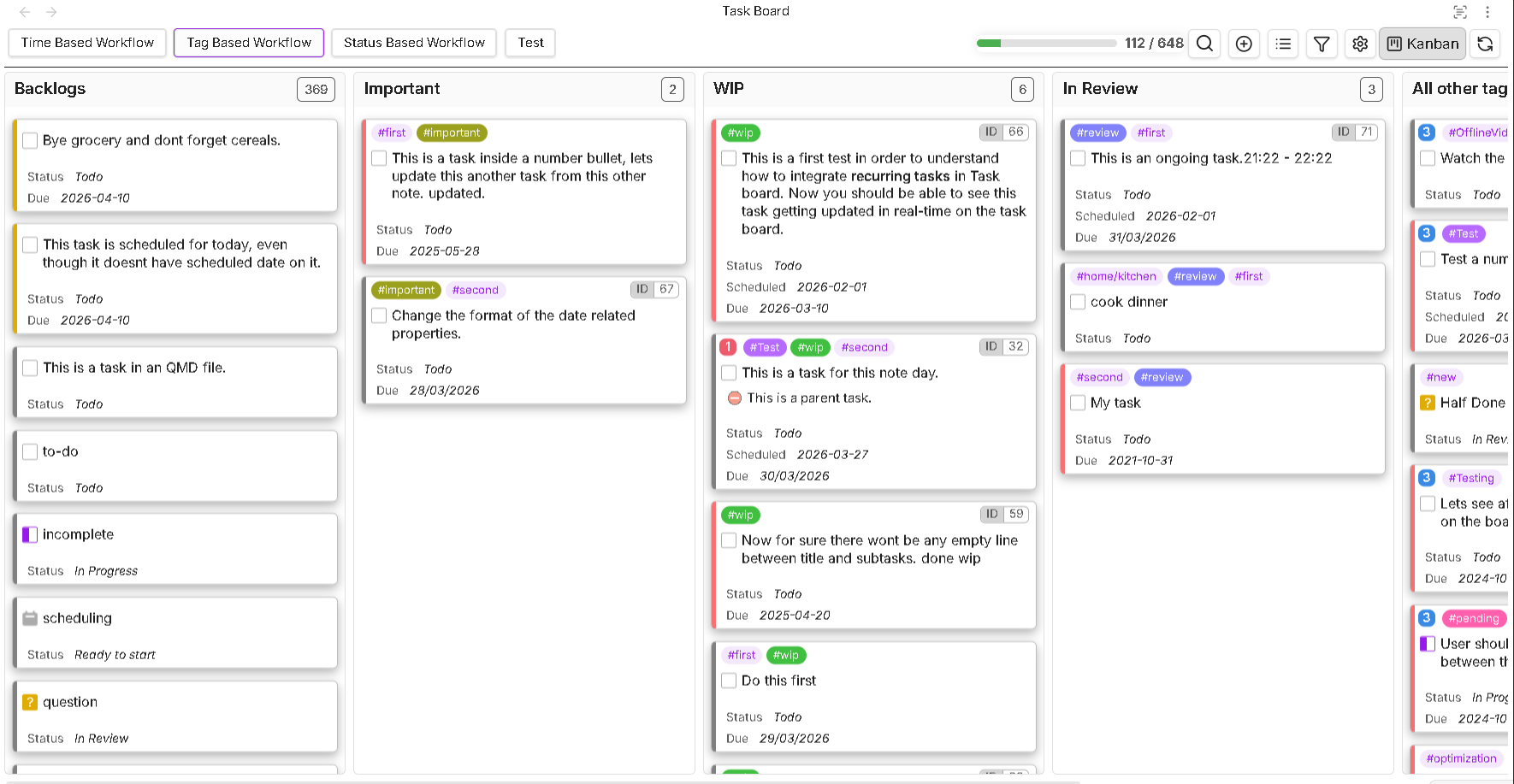 Tag based workflow Kanban view