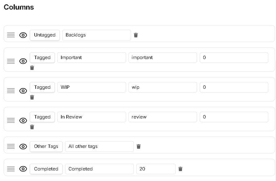 Tag based workflow kanban view configurations