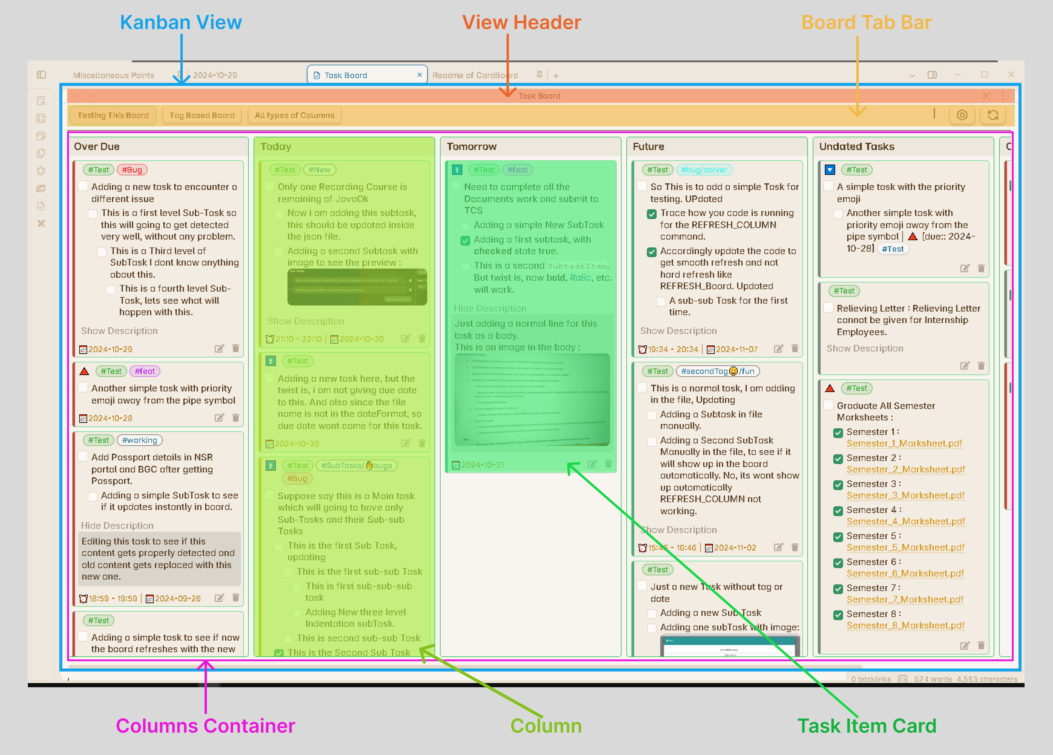 Task Board UI Legend