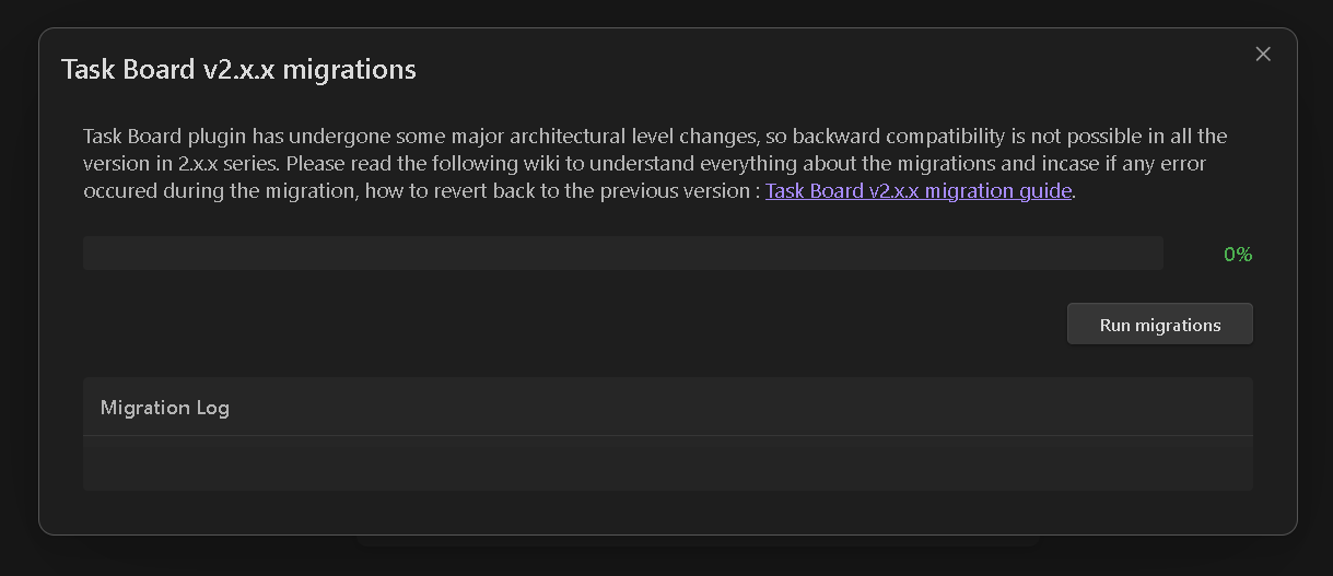 Migration modal